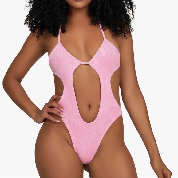 NEW Waydamin Monokini Pink Terry One Piece Bodysuit Swim Sz 2XL NWT $60 - Picture 1 of 11